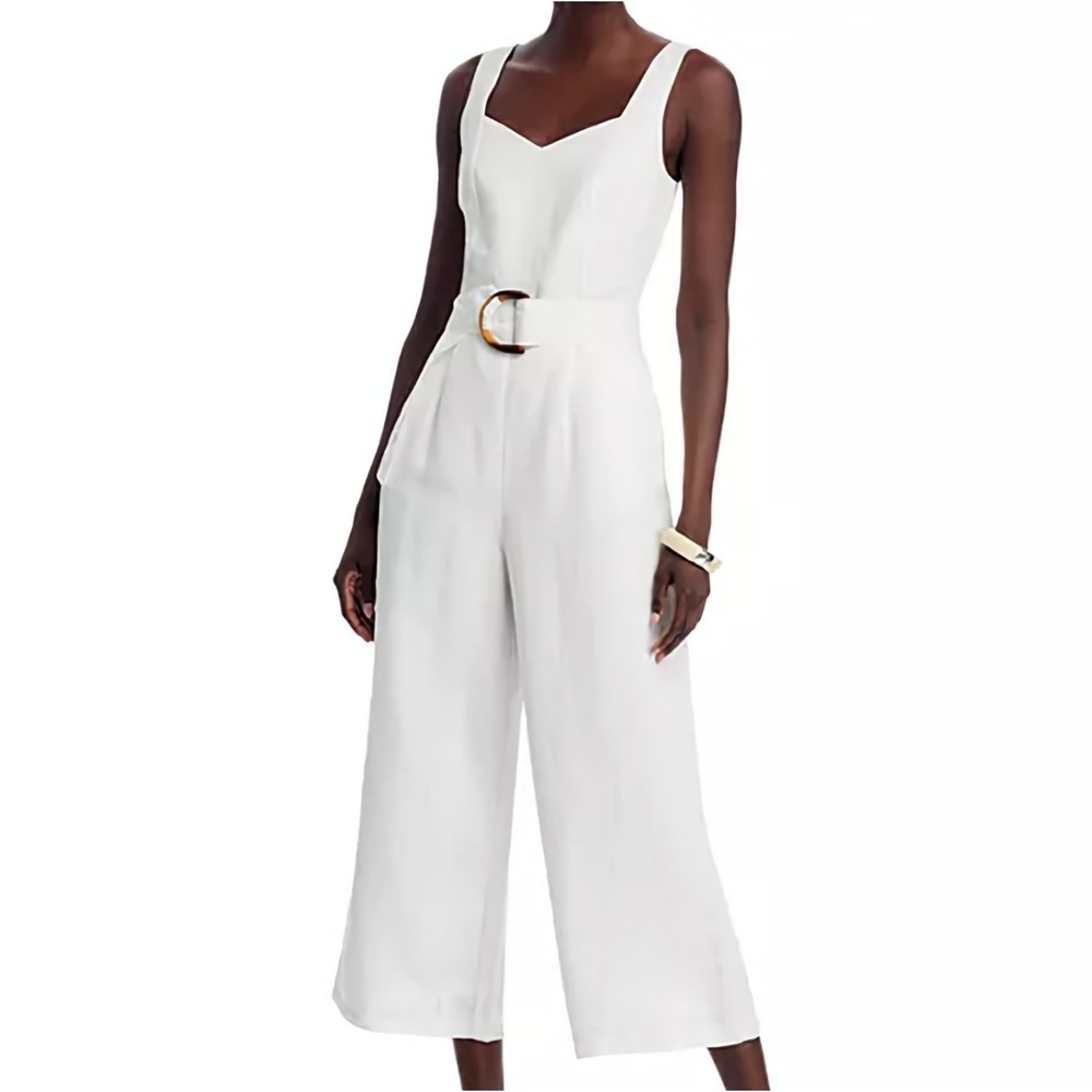 T Tahari Sleeveless Sweetheart Belted White Cropped Jumpsuit Womens Size 12 NWT